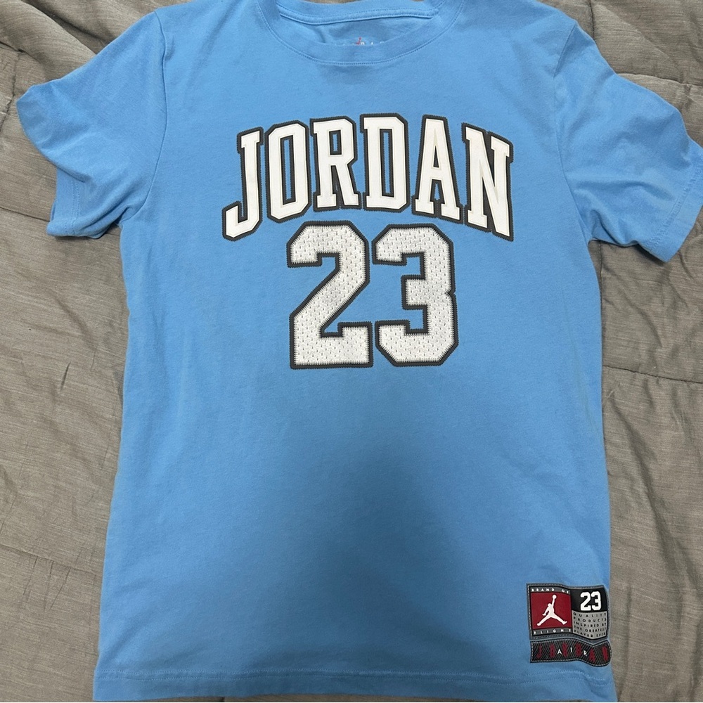 Jordan Sky Blue Tee with Red Logo